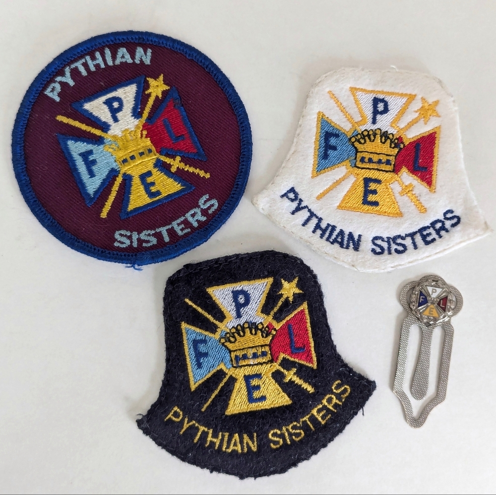 Lot Vintage PYTHIAN SISTERS Memorabilia Embroidered Patch Metal Enamel Bookmark